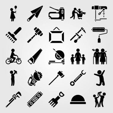 Araçlar simgesi vektör ayarlayın. çekiç, dostum, oğlu ve komisyon