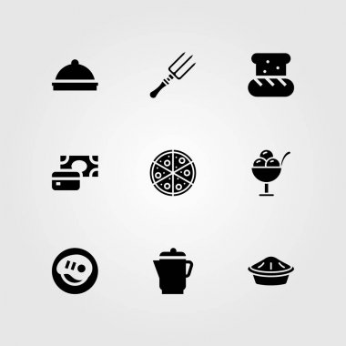 Restoran vektör Icon set. Çatal, ekmek, pasta ve ödeme
