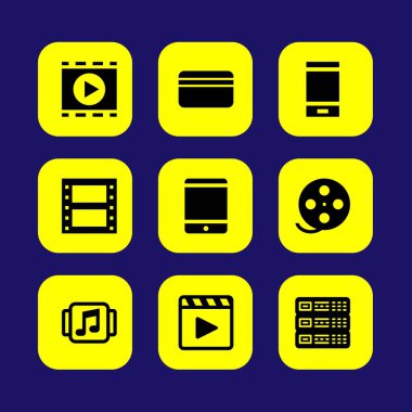 Teknoloji vektör Icon set. Film oynatıcı, smartphone, film rulo ve tablet
