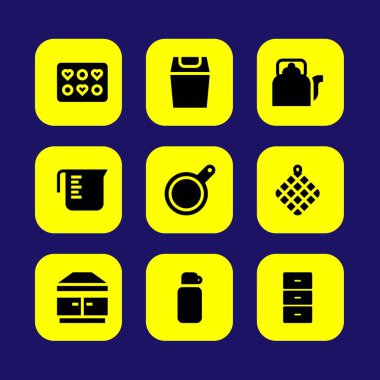 Mutfak vektör Icon set. Ölçüm Kupası, kalıp, havlu ve su ısıtıcısı
