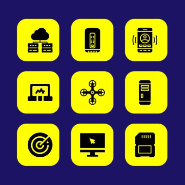 Teknoloji vektör Icon set. sunucu, pc durumda, pc ve bellek