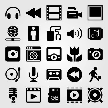 Çoklu ortam simgesini vektör ayarlayın. tarayıcı, web, kaset ve hoparlör