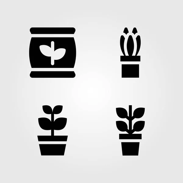 Набор садовых икон. Векторная иллюстрация растений и удобрений — стоковый вектор