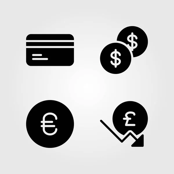 Pengar ikoner set. Vektor illustration dollar mynt, euron, kreditkort och pundet — Stock vektor