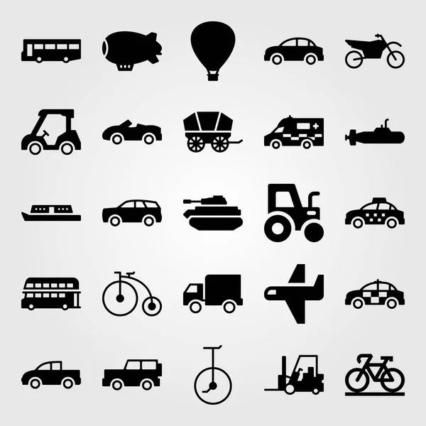 Transport wektor zestaw ikon. samochód sportowy rower, łódź podwodna, jeep i sport — Wektor stockowy