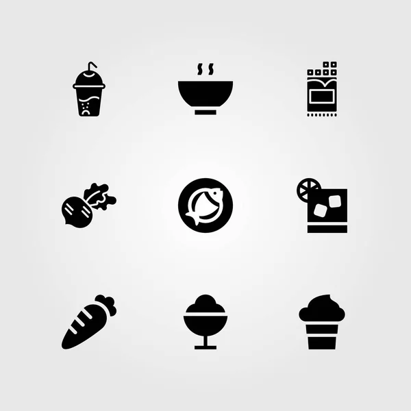 Yiyecek ve içecekler Icon set vektör. Dondurma, turp, çikolata ve çorba — Stok Vektör