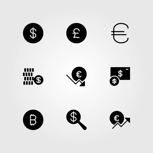 Znamení vektor sadu ikon. Euro, dolar mince, dolar a mince — Stockový vektor