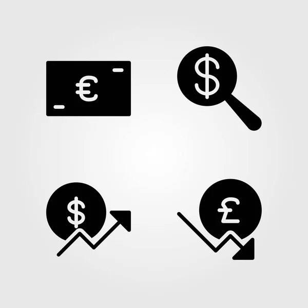 Set di icone bancarie. Dollaro illustrativo vettoriale, lira sterlina, moneta ed euro — Vettoriale Stock