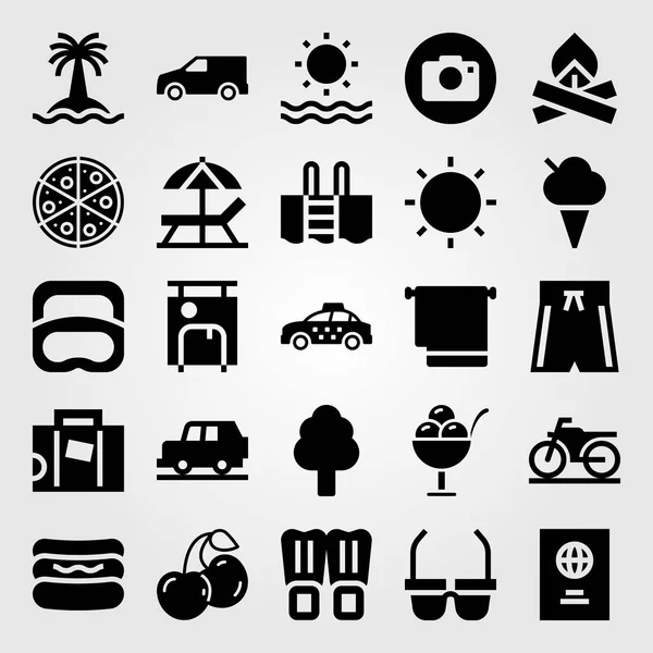 Yaz aylarında vektör Icon set. kiraz, vişne, şenlik ateşi ve taksi