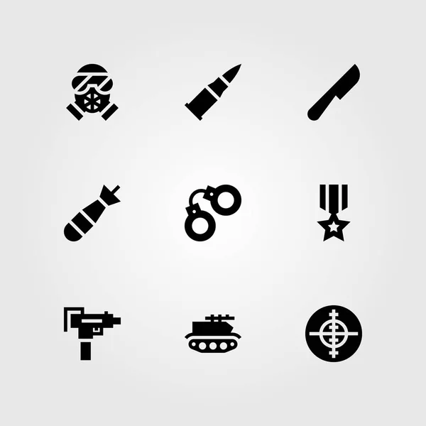 Waffensymbol gesetzt. Kugel, Messer, Zielscheibe und Schrotflinte — Stockvektor