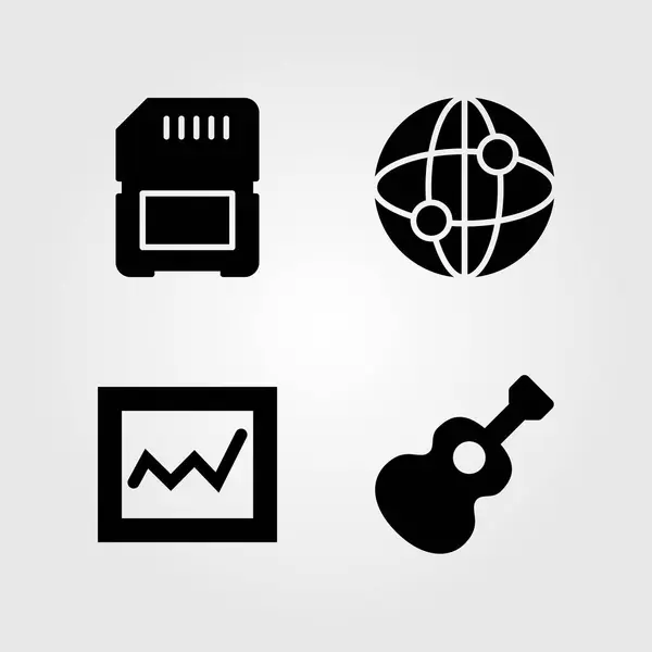 Icônes multimédia réglées. Illustration vectorielle analytique, internet, guitare et mémoire — Image vectorielle