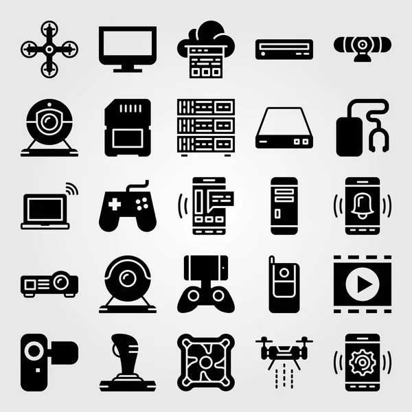 Teknoloji vektör Icon set. cep telefonu, fotoğraf makinesi, dvd oynatıcı ve monitör