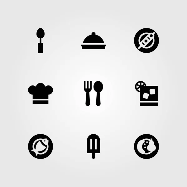 Restaurante conjunto vetor ícone. colher, coquetel, sorvete e peixe —  Vetores de Stock