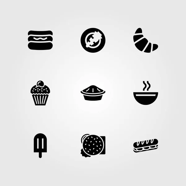 Τρόφιμα και ποτά διάνυσμα σύνολο εικονιδίων. παγωτό, τύπου σάντουιτς, κρουασάν και cupcake — Διανυσματικό Αρχείο
