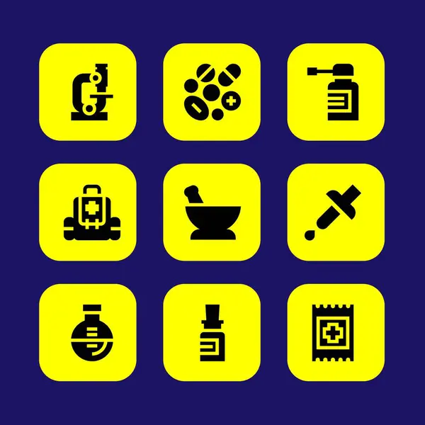 Medyczne wektor zestaw ikon. pomocy, kolby, spray i zespół pomocy — Wektor stockowy
