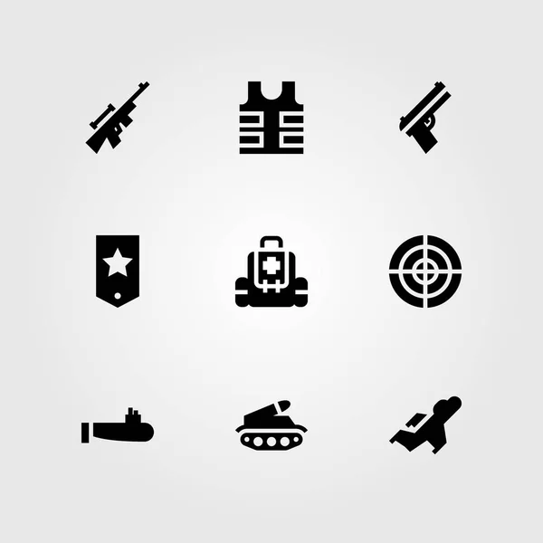 Weapon vector icon set. submarine, fighter, sniper and rifle — Stock Vector