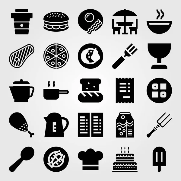 Restaurante vector icono conjunto. taza de café, helado, factura y sushi — Archivo Imágenes Vectoriales