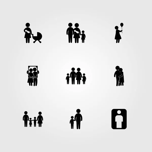 Icono humano vector conjunto. personas abrazando, pareja, hombre y madre e hijo — Vector de stock