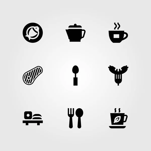 Restaurant vector icon set. fish, spoon, sausage and meat — Stock Vector