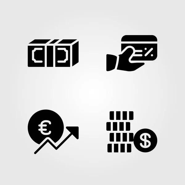 Conjunto Iconos Bancarios Ilustración Vectorial Euro Dólar Dinero Tarjeta Crédito — Archivo Imágenes Vectoriales