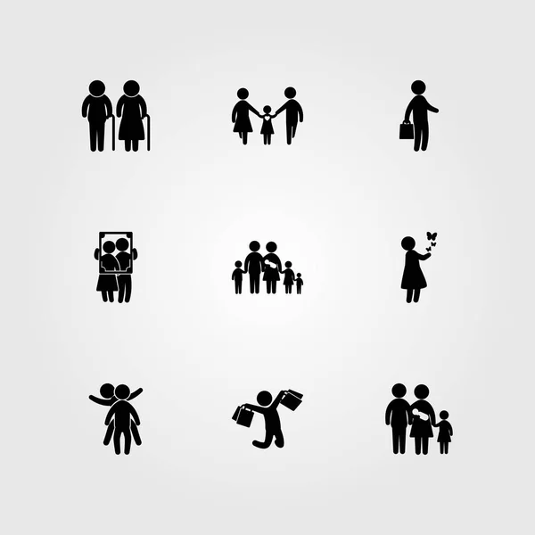 Menschen Icon Set Vektor Kinder Geschäftsmann Mutter Und Kind — Stockvektor