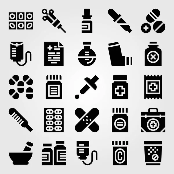 Medical vector icon set. pipette, pills, bottle and thermometer — Stock Vector