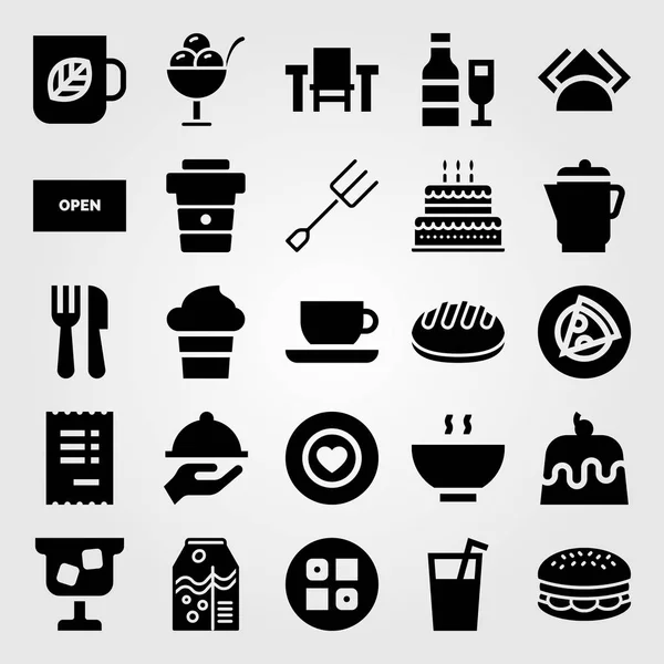 Restaurant vector icon set. servetten, hamburger, sushi en taart — Stockvector