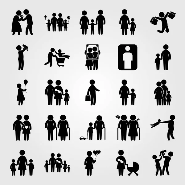 Conjunto Iconos Vectoriales Humanos Niño Papá Mamá Madre Con Hijo — Archivo Imágenes Vectoriales