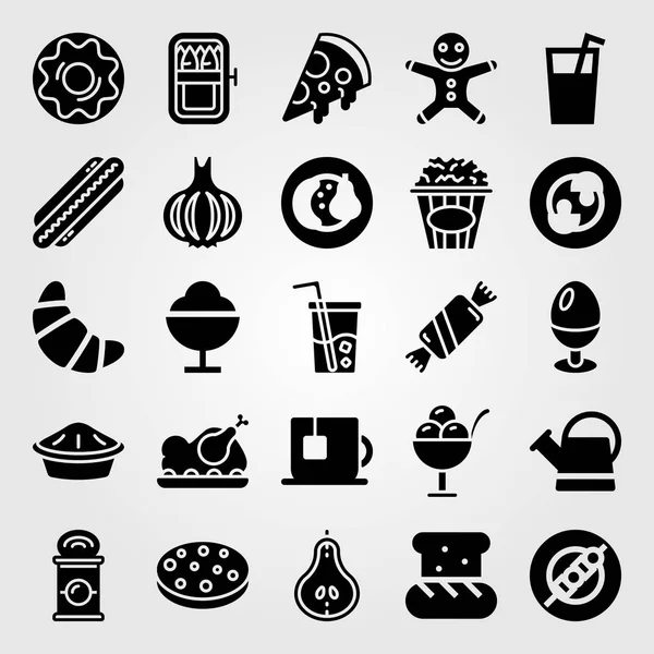 Essen und Getränke Vektor Icon Set. Saft, Pilze, Kekse und Croissant — Stockvektor