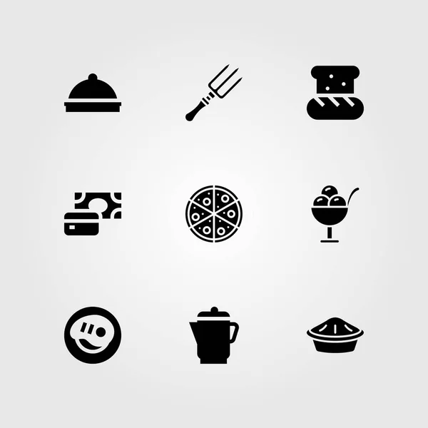Set di icone vettoriali del ristorante. forchetta, pane, torta e pagamento — Vettoriale Stock