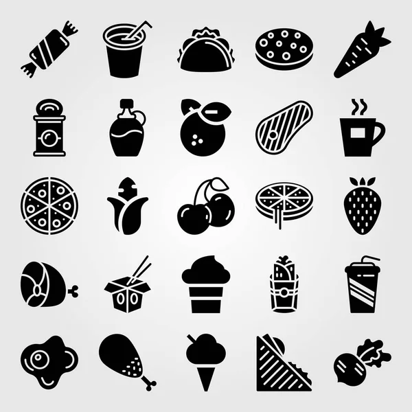 Żywność i napoje wektor zestaw ikon. kukurydziany, syrop, mięso i lody — Wektor stockowy