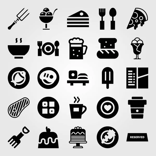 Restaurant vector icon set. voorbehouden, vlees, sushi en taart — Stockvector