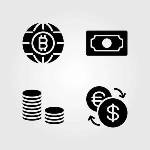 Zestaw ikon banku. Wektor ilustracja monety, monety, wymiany i pieniądze — Wektor stockowy