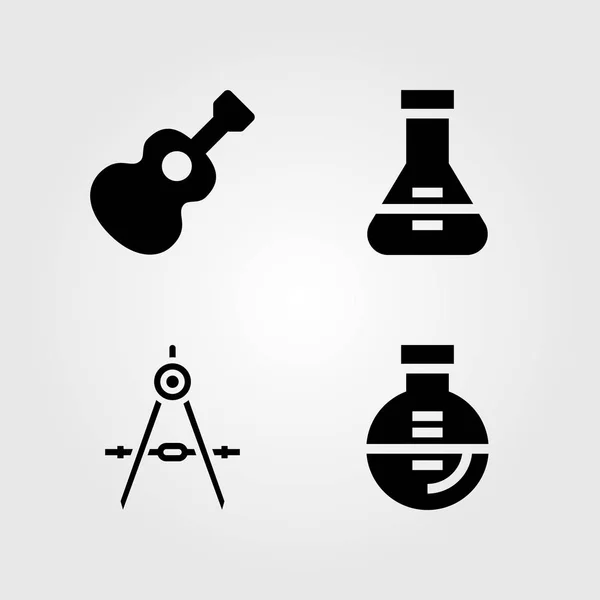 Onderwijs Pictogrammen Instellen Vector Illustratie Kompas Kolf Gitaar — Stockvector