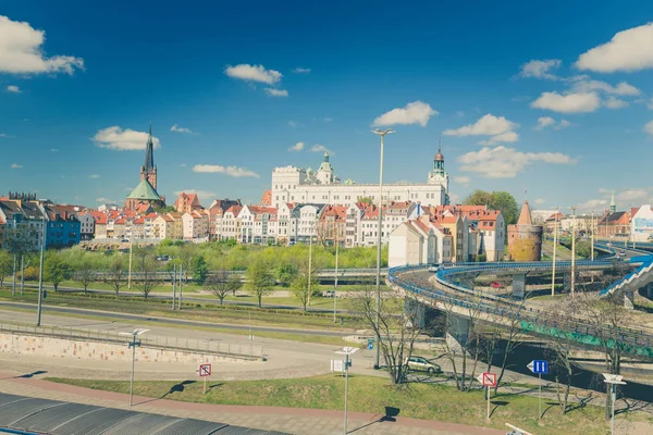 Szczecin / Panorama da cidade, efeito vintage — Fotografia de Stock