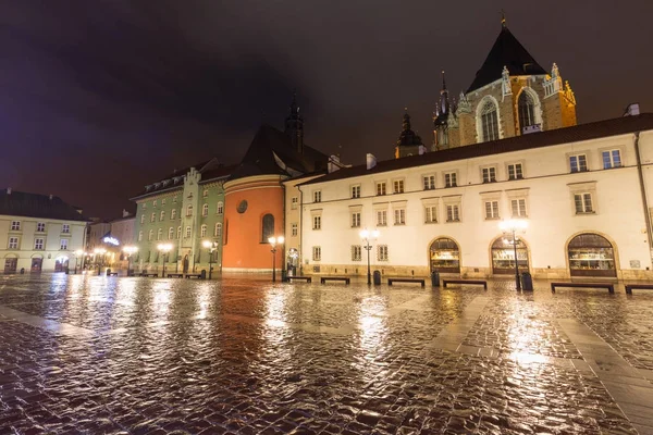 Kraków Nocą Starego Miasta Zabytkowej Architektury — Zdjęcie stockowe
