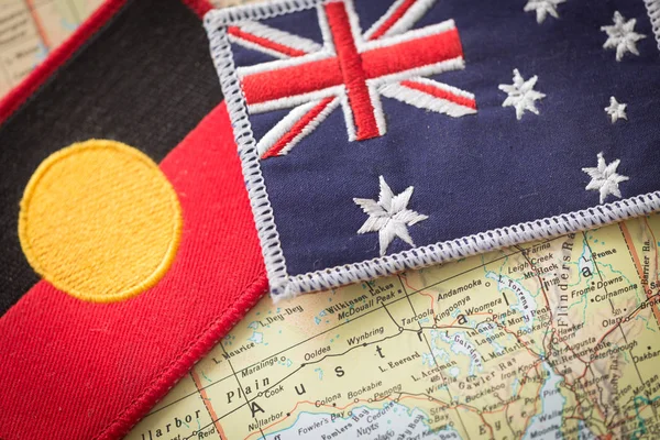 Australische Flagge Auf Der Australischen Landkarte — Stockfoto