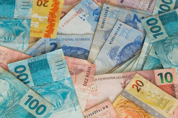 Вид Бразильские Деньги Реалы — стоковое фото