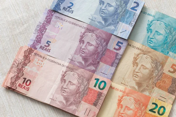Вид Бразильские Деньги Реалы — стоковое фото