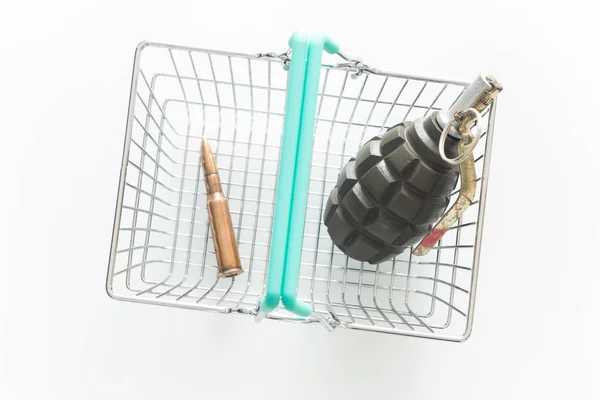 Arms Trade Shopping Basket Grenade Concept — Stock Photo, Image