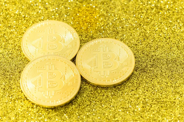 Bitcoin Dinero Virtual Fondo Oro — Foto de Stock