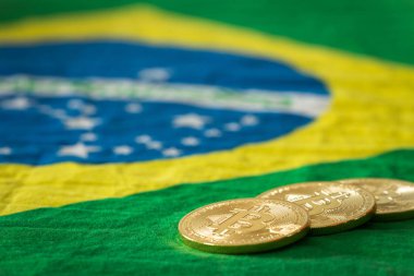 bitcoins Brezilya bayrağı arka üzerinde