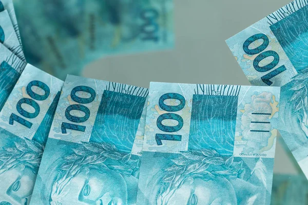 Бразильские Деньги Банкноты Высокого Достоинства 100 Реалов — стоковое фото