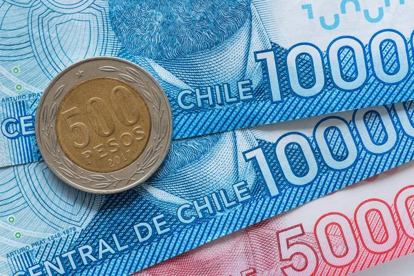 Chilean Money Pesos Coin Banknotes — стокове фото