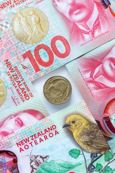 Peníze Nového Zélandu 100 Dolarů Mince Ptákem Kiwi — Stock fotografie
