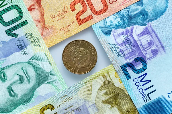 Dinero Costa Rica Varios Billetes Una Moneda —  Fotos de Stock