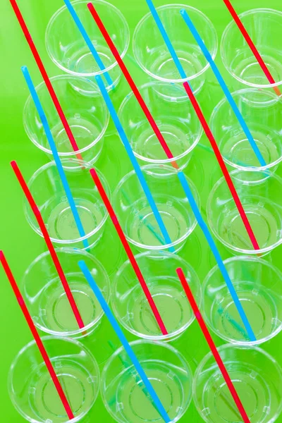 Plastic Disposable Cups Colored Straws Concept Reducing Amount Artificial Materials — Stock fotografie