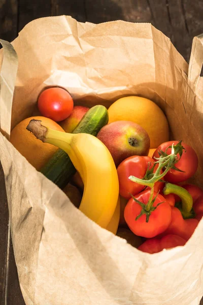 Zero Resíduos Saco Papel Ecológico Cheio Frutas Legumes — Fotografia de Stock