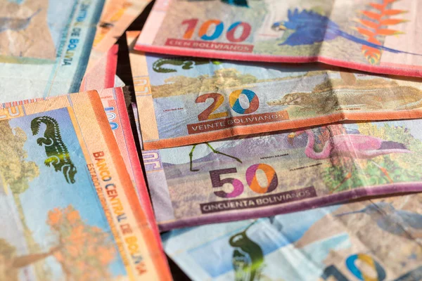 Boliwijskie Pieniądze Nazwie Boliviano Wszystkie Nominały Papieru — Zdjęcie stockowe