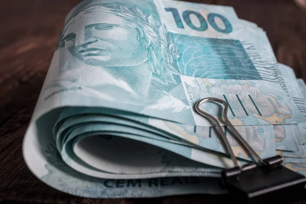 Dinero Brasileño Billetes Cien Reales — Foto de Stock